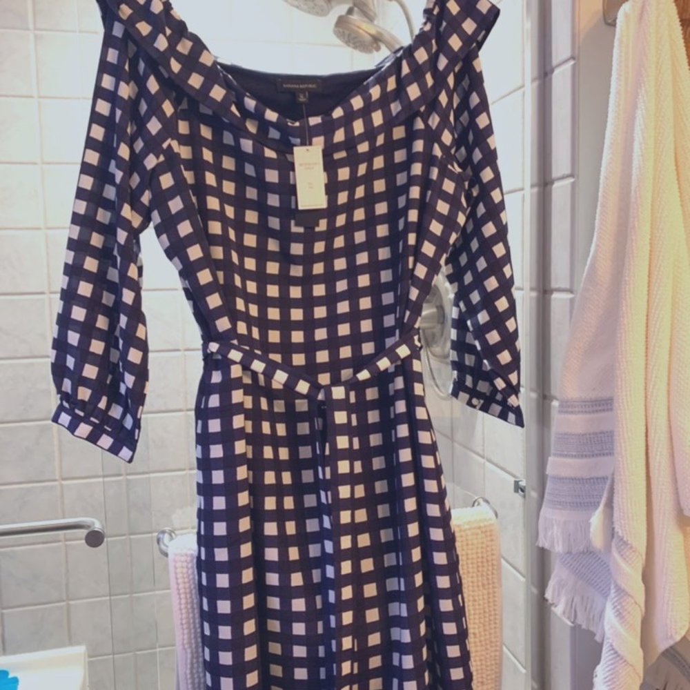 Banana Republic Bright Blue Checked Dress XL Tall NWT